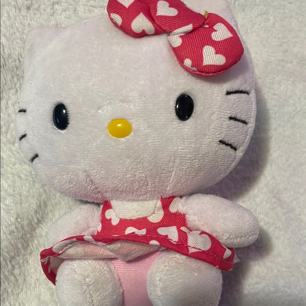 Cute White Plush Toy with Pink Heart Dress